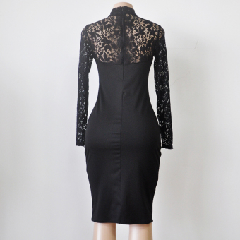 Hanyu Floral Sexy Lace Long Sleeve Dress For Women Ladies Black June 2018 - 3 Hanyu Floral Sexy Lace Long Sleeve Dress for Women Ladies Black - 3