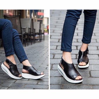 Hanyu New Style Fashion Women's Shake Shoes Summer Fish Mouth Sandals Leather Wedge Shoes Non-slip Platform Shoes With Magic Sticker (Black) - Intl June 2018 - 5 Hanyu New Style Fashion Women's Shake Shoes Summer Fish Mouth Sandals Leather Wedge Shoes Non-slip Platform Shoes with Magic Sticker (Black) - intl - 5