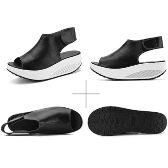 Hanyu New Style Fashion Women's Shake Shoes Summer Fish Mouth Sandals Leather Wedge Shoes Non-slip Platform Shoes With Magic Sticker (Black) - Intl June 2018 - 4 Hanyu New Style Fashion Women's Shake Shoes Summer Fish Mouth Sandals Leather Wedge Shoes Non-slip Platform Shoes with Magic Sticker (Black) - intl - 4