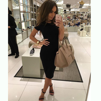 Hanyu Summer Women Short Sleeve Dress O-Neck Sexy Slim Bodycon Pencil Dress Black - Intl May 2018 - 2 Hanyu Summer Women Short Sleeve Dress O-Neck Sexy Slim Bodycon Pencil Dress Black - intl - 2