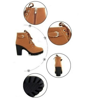 Hanyu Thick PU Leather High Heel Zipper Martin Ankle Boots For Women Yellow June 2018 - 5 Hanyu Thick PU Leather High Heel Zipper Martin Ankle Boots for Women Yellow - 5