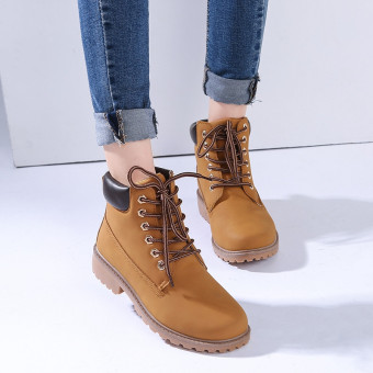 Hanyu Winter Shoes PU Leather Patchwork Strapped Flat Fashion Women Boots Yellow June 2018 - 4 Hanyu Winter Shoes PU Leather Patchwork Strapped Flat Fashion Women Boots Yellow - 4