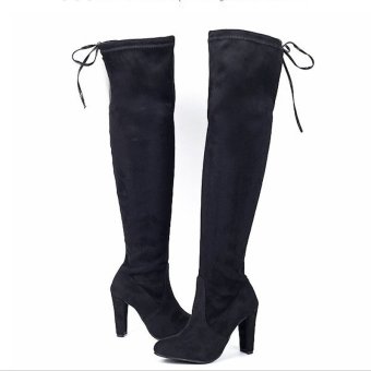 Hanyu Women Fashion Solid High Heel Suede Knee Long Boots Black - Intl June 2018 - 4 Hanyu Women Fashion Solid High Heel Suede Knee Long Boots Black - intl - 4