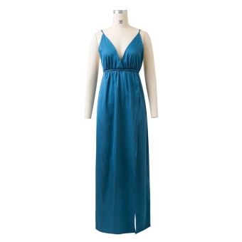 Hanyu Women Sexy Satin Strapless Dress V-Neck Fashion Long Party Dresses (Lake Blue) June 2018 - 5 Hanyu Women Sexy Satin Strapless Dress V-Neck Fashion Long Party Dresses (Lake Blue) - 5