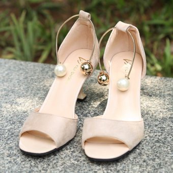 HengSong Summer Ladies Fashion Shallow Mouth Fish Mouth High-heeled Shoes Pearl Buckle Sandals(Beige) - Intl July 2018 - 3 HengSong Summer Ladies Fashion Shallow Mouth Fish Mouth High-heeled Shoes Pearl buckle Sandals(Beige) - intl - 3