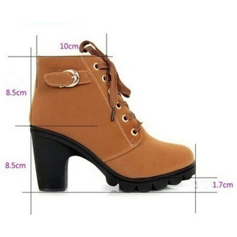 HengSong Women Thick PU Leather High Heel Martin Ankle Zipper Boots Yellow June 2018 - 3 HengSong Women Thick PU Leather High Heel Martin Ankle Zipper Boots Yellow - 3