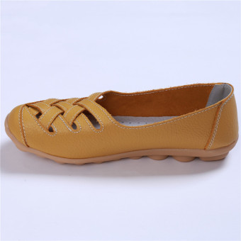 HengSong Women's PU Leather Hollow-Out Flat Shoes Yellow - Intl June 2018 - 3 HengSong Women's PU Leather Hollow-Out Flat Shoes Yellow - Intl - 3