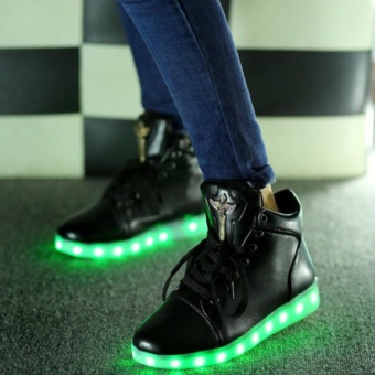 High Top New Unisex Colorful LED Light Lace-Up USB Luminous Shoes Flashing Fashion Shoes Boots Black - Intl June 2018 - 2 High Top New Unisex colorful LED Light Lace-Up USB Luminous Shoes Flashing Fashion Shoes Boots Black - intl - 2