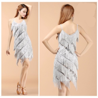 Hot Sale Sexy Women Stunning Flapper Fringe Gold Vintage Great Gatsby Charleston Sequin Party Latin Dance Dress- Silvery - Intl June 2018 - 2 Hot Sale Sexy women stunning flapper fringe gold vintage great gatsby charleston sequin party latin dance dress- Silvery - intl - 2