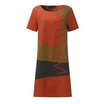 Hot Sale ZANZEA Women Dress 2 Colors Summer Sexy Ladies Short Sleeve Vintage Splice Casual Loose Dresses Vestidos Plus Size(Orange Red) - Intl June 2018 - 3 Hot Sale ZANZEA Women Dress 2 Colors Summer Sexy Ladies Short Sleeve Vintage Splice Casual Loose Dresses Vestidos Plus Size(Orange Red) - intl - 3