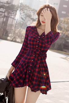 Irregular Hem Checkered Long Sleeve Mini Dress (Red/Black) June 2018 - 3 Irregular Hem Checkered Long Sleeve Mini Dress (Red/Black) - 3