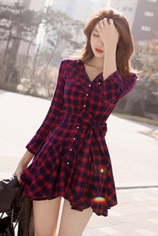 Irregular Hem Checkered Long Sleeve Mini Dress (Red/Black) June 2018 - 4 Irregular Hem Checkered Long Sleeve Mini Dress (Red/Black) - 4