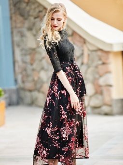 JollyChic Women's Maxi Long Dress Lace Patchwork Floral Pattern (Red) - Intl June 2018 - 3 JollyChic Women's Maxi Long Dress Lace Patchwork Floral Pattern (Red) - intl - 3