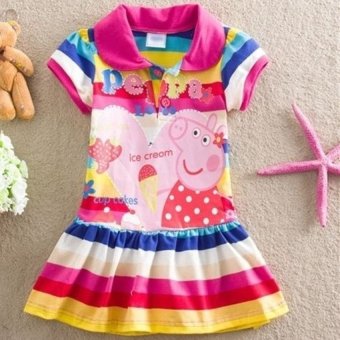 Kids Girls Peppa Pig Striped Rainbow T-Shirt Skirt Child ShortSleeve Dress - Intl July 2018 - 2 Kids Girls Peppa Pig Striped Rainbow T-Shirt Skirt Child ShortSleeve Dress - intl - 2
