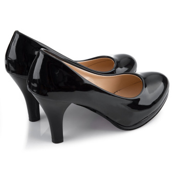 Ladies Thick High Heel Shoes Patent Leather Shallow Mouth Round Toe (Black) May 2018 - 5 Ladies Thick High Heel Shoes Patent Leather Shallow Mouth Round Toe (Black) - 5