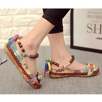 LALANG Women Beading Round Toe Embroidered Shoes Lace Up Increased Flats Shoes June 2018 - 3 LALANG Women Beading Round Toe Embroidered Shoes Lace Up Increased Flats Shoes - 3