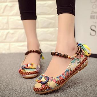 LALANG Women Beading Round Toe Embroidered Shoes Lace Up Increased Flats Shoes June 2018 - 2 LALANG Women Beading Round Toe Embroidered Shoes Lace Up Increased Flats Shoes - 2
