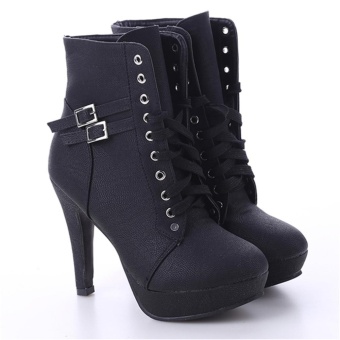 LALANG Women PU Leather Thin High Heel Short Boots (Black) - Intl June 2018 - 4 LALANG Women PU Leather Thin High Heel Short Boots (Black) - intl - 4