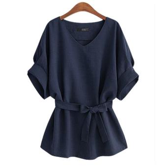 LALANG Women Vintage Bat Sleeve Blouses Loose Shirt Tops (Navy Blue) - Intl June 2018 - 2 LALANG Women Vintage Bat Sleeve Blouses Loose Shirt Tops (Navy Blue) - intl - 2