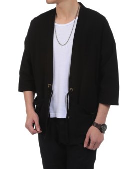 Linemart New Men Casual Open Stitch Front Pockets Drawstring Long Sleeve Solid Loose Coat Kimono ( Black ) - Intl June 2018 - 4 Linemart New Men Casual Open Stitch Front Pockets Drawstring Long Sleeve Solid Loose Coat Kimono ( Black ) - intl - 4