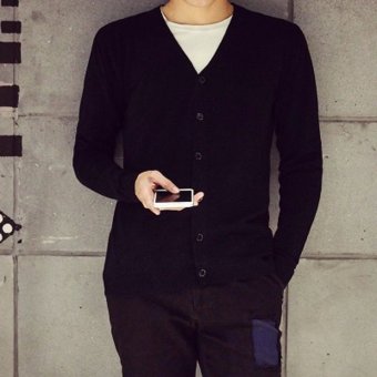 Man Cardigan Good Qualit Knitwear Solid Color Autumn Spring Winter Knit Single Breasted Buttons Slim Long Sleeve Fashion Men Sweater(Black) June 2018 - 2 Man Cardigan Good Qualit Knitwear Solid Color Autumn Spring Winter Knit Single Breasted Buttons Slim Long Sleeve Fashion Men Sweater(Black) - 2