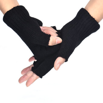 Men Black Knitted Stretch Elastic Warm Half Finger Fingerless Gloves May 2018 - 3 Men Black Knitted Stretch Elastic Warm Half Finger Fingerless Gloves - 3