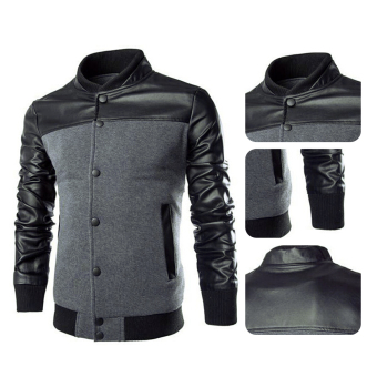 Men Casual Leather Sleeves Jacket (Grey) April 2018 - 5 Men Casual Leather Sleeves Jacket (Grey) - 5