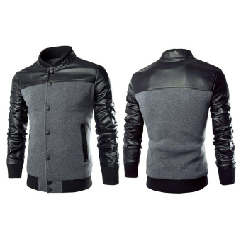 Men Casual Leather Sleeves Jacket (Grey) April 2018 - 3 Men Casual Leather Sleeves Jacket (Grey) - 3