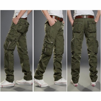 Men Fashion Solid Cotton Cargo Pants Casual Trousers Size 29-36(Army Green) - Intl June 2018 - 2 Men Fashion Solid Cotton Cargo Pants Casual Trousers Size 29-36(Army Green) - intl - 2