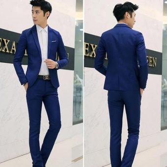 Men Formal Wedding Bridegroom Suit One Button Slim Fit JacketTuxedos Coat Pants(Royal Blue) - Intl June 2018 - 2 Men Formal Wedding Bridegroom Suit One Button Slim Fit JacketTuxedos Coat Pants(Royal Blue) - intl - 2