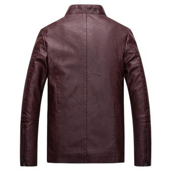 Men Slim PU Leather Jacket Classic Thick Warm Coat(Red) - Intl June 2018 - 2 Men Slim PU Leather Jacket Classic Thick Warm Coat(Red) - intl - 2