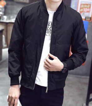 Men's Bomber Jacket Slim Coat Zipper Outwear Black - Intl June 2018 - 3 Men's Bomber Jacket Slim Coat Zipper Outwear Black - intl - 3