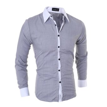 Men's Fashion Casual Solid Color Long-sleeved Shirt Slim Gray - Intl June 2018 - 2 Men's fashion casual solid color long-sleeved shirt Slim gray - Intl - 2