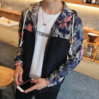 Men's Fashion Hooded Regular Lightweight Jackets Polyester?Athletic Jackets With Floral Black - Intl June 2018 - 3 Men's Fashion Hooded Regular Lightweight Jackets Polyester?Athletic Jackets With Floral Black - intl - 3