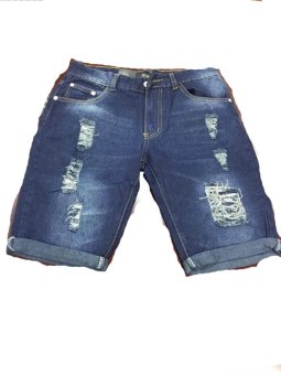 Men's Classic Dark Blue Denim Tattered Short. June 2018 - 4 Men's Classic Dark Blue Denim Tattered Short. - 4