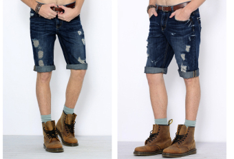 Men's Classic Dark Blue Denim Tattered Short. June 2018 - 3 Men's Classic Dark Blue Denim Tattered Short. - 3