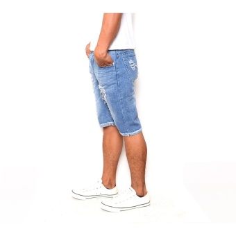 Men's Cool Ripped Light Blue Denim Short June 2018 - 2 Men's Cool Ripped Light Blue Denim Short - 2