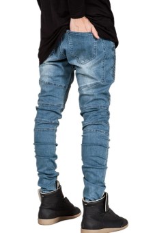 Mens Stretch Pintunck Slim Denim Biker Jeans (Blue) (Intl) - Intl April 2018 - 3 Mens Stretch Pintunck Slim Denim Biker Jeans (Blue) (Intl) - Intl - 3