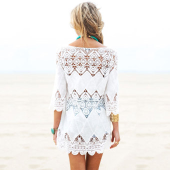 New 2016 Summer Sexy O-Neck Cover Up Women Beach Dress TunicOpenwork Crochet Blouse Fashion Quarter Sleeve Bikini Beachwear June 2018 - 4 New 2016 Summer Sexy O-Neck Cover Up Women Beach Dress TunicOpenwork Crochet Blouse Fashion Quarter Sleeve Bikini Beachwear - 4