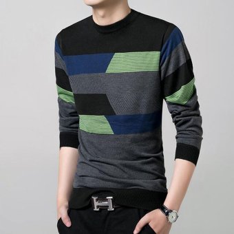 New Fall Fashion Men's Cotton Round Neck Long-sleeved StripedSweater(Black) June 2018 - 5 New Fall Fashion Men's Cotton Round Neck Long-sleeved StripedSweater(Black) - 5
