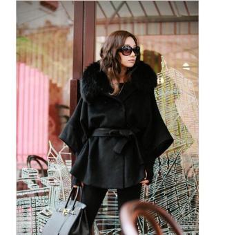 New Lady Women Fashion Double Breasted Batwing Sleeve Coat Fur Collar Hooded Cape Coat With Belt June 2018 - 4 New Lady Women Fashion Double Breasted Batwing Sleeve Coat Fur Collar Hooded Cape Coat With Belt - 4