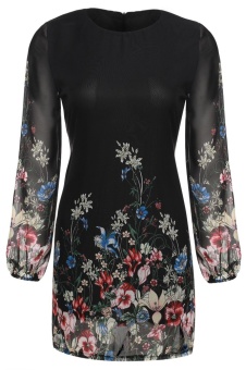 New Women Casual Fashion O-Neck Long Sleeve Print Chiffon MiniDress June 2018 - 5 New Women Casual Fashion O-Neck Long Sleeve Print Chiffon MiniDress - 5