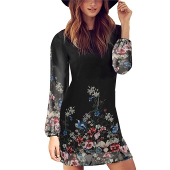 New Women Casual Fashion O-Neck Long Sleeve Print Chiffon MiniDress June 2018 - 4 New Women Casual Fashion O-Neck Long Sleeve Print Chiffon MiniDress - 4
