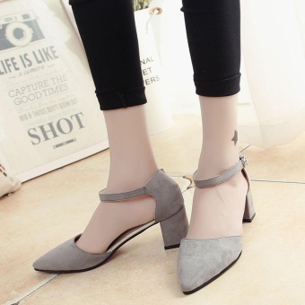 New Women's Summer Sandals High Heels Ankle Straps Velvet SolidCasual Princess Lady's Shoes Pointed Toe Color Grey - Intl June 2018 - 2 New Women's Summer Sandals High Heels Ankle Straps Velvet SolidCasual Princess Lady's Shoes Pointed Toe Color Grey - intl - 2