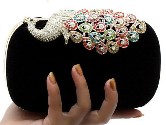 NiceEshop Women Rhinestone Peacock Velvet Party Clutch EveningBags,Black June 2018 - 2 niceEshop Women Rhinestone Peacock Velvet Party Clutch EveningBags,Black - 2