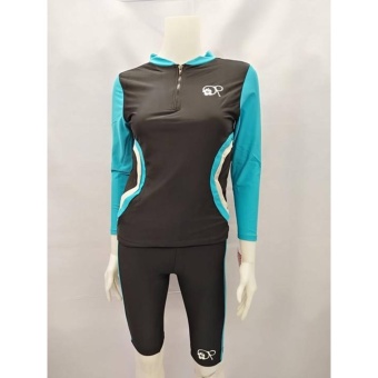 OPJR1602 Women Fashion Light Blue Long Sleeves Rash Guard Set With Black Short Cycling Swimwear June 2018 - 2 OPJR1602 women fashion light blue long sleeves rash guard set with black short cycling swimwear - 2