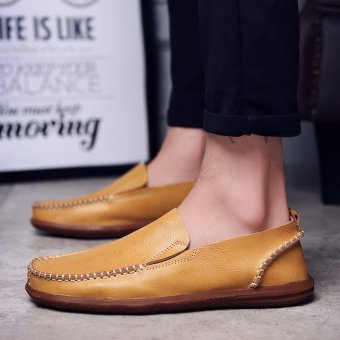 PINSV Genuine Leather Men's Flat Shoes Casual Loafers - Yellow,Brown - Intl June 2018 - 4 PINSV Genuine Leather Men's Flat Shoes Casual Loafers - Yellow,Brown - intl - 4