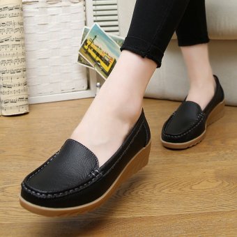 PINSV Women Leather Shoes Slip-on Moccasin Mom Anti-skid Loafers (Black) April 2018 - 2 PINSV Women Leather Shoes Slip-on Moccasin Mom Anti-skid Loafers (Black) - 2
