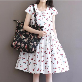 Plus Size Cotton Knee Dress Vintage Cherry Printing Cotton SkirtsFor Lady Women Maternity Pregnant - Intl June 2018 - 4 Plus Size Cotton Knee Dress Vintage Cherry Printing Cotton SkirtsFor Lady Women Maternity Pregnant - intl - 4
