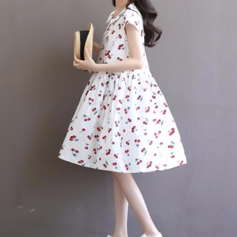 Plus Size Cotton Knee Dress Vintage Cherry Printing Cotton SkirtsFor Lady Women Maternity Pregnant - Intl June 2018 - 2 Plus Size Cotton Knee Dress Vintage Cherry Printing Cotton SkirtsFor Lady Women Maternity Pregnant - intl - 2